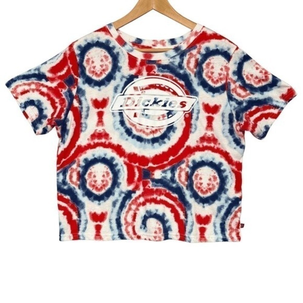 Dickies Girls Tie Dye Cropped T Shirt Top Size XL Red Patriotic Retro Streetwear